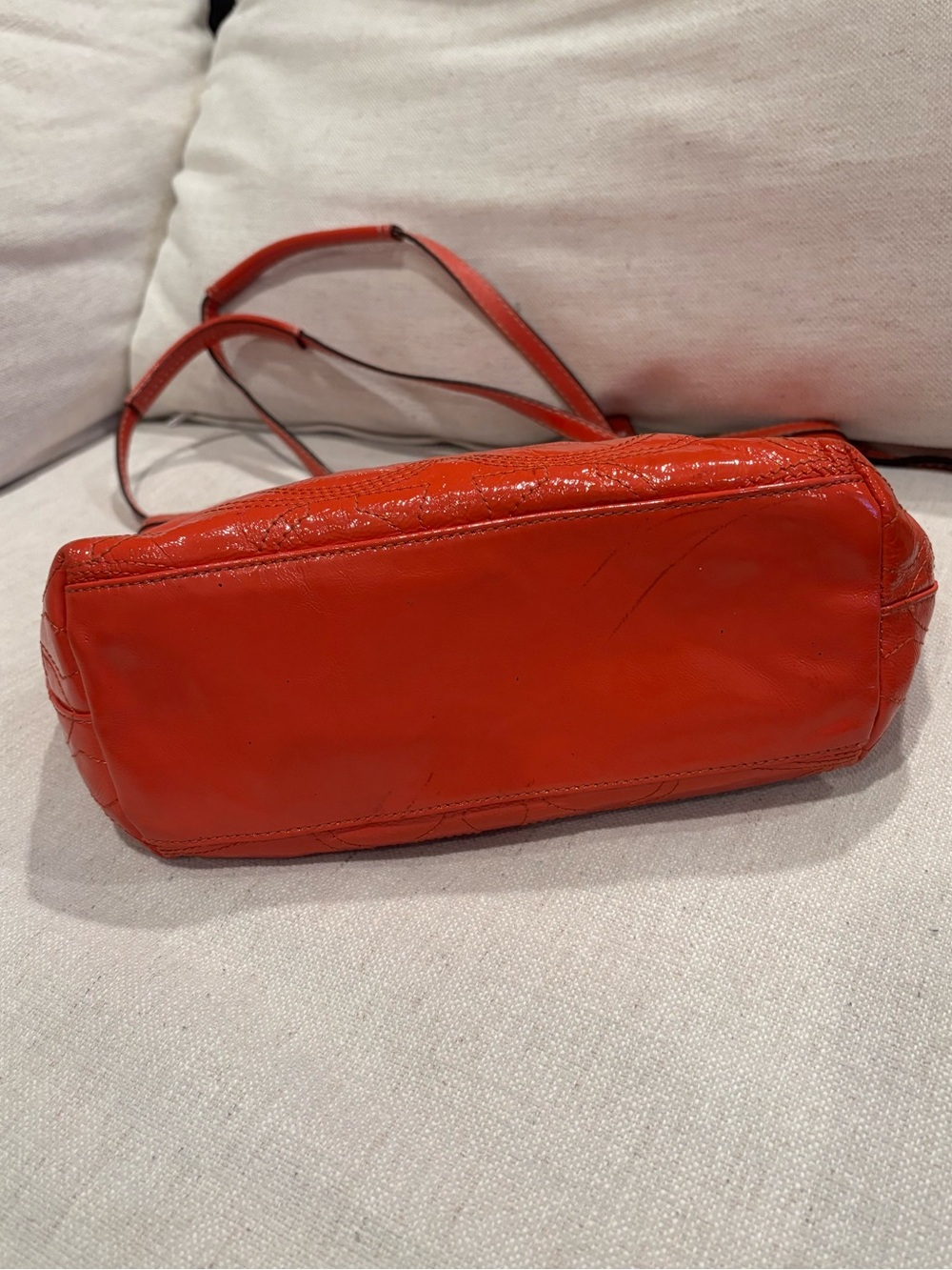 LOW START!🔥Coach Orange Patent Leather Tote with Signature Charm - Picture 3 of 13
